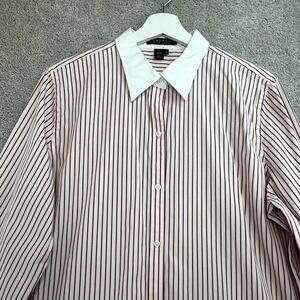 Ralph Lauren Shirt Women XL Multi Pink Stripe Cotton Logo Button Up Preppy Work